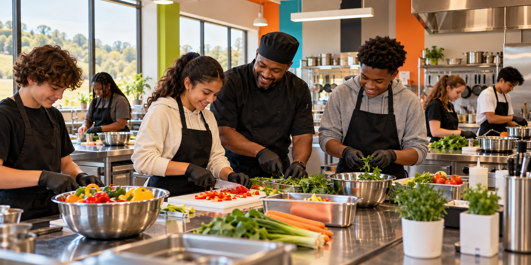 Teen culinary learning kitchen concept